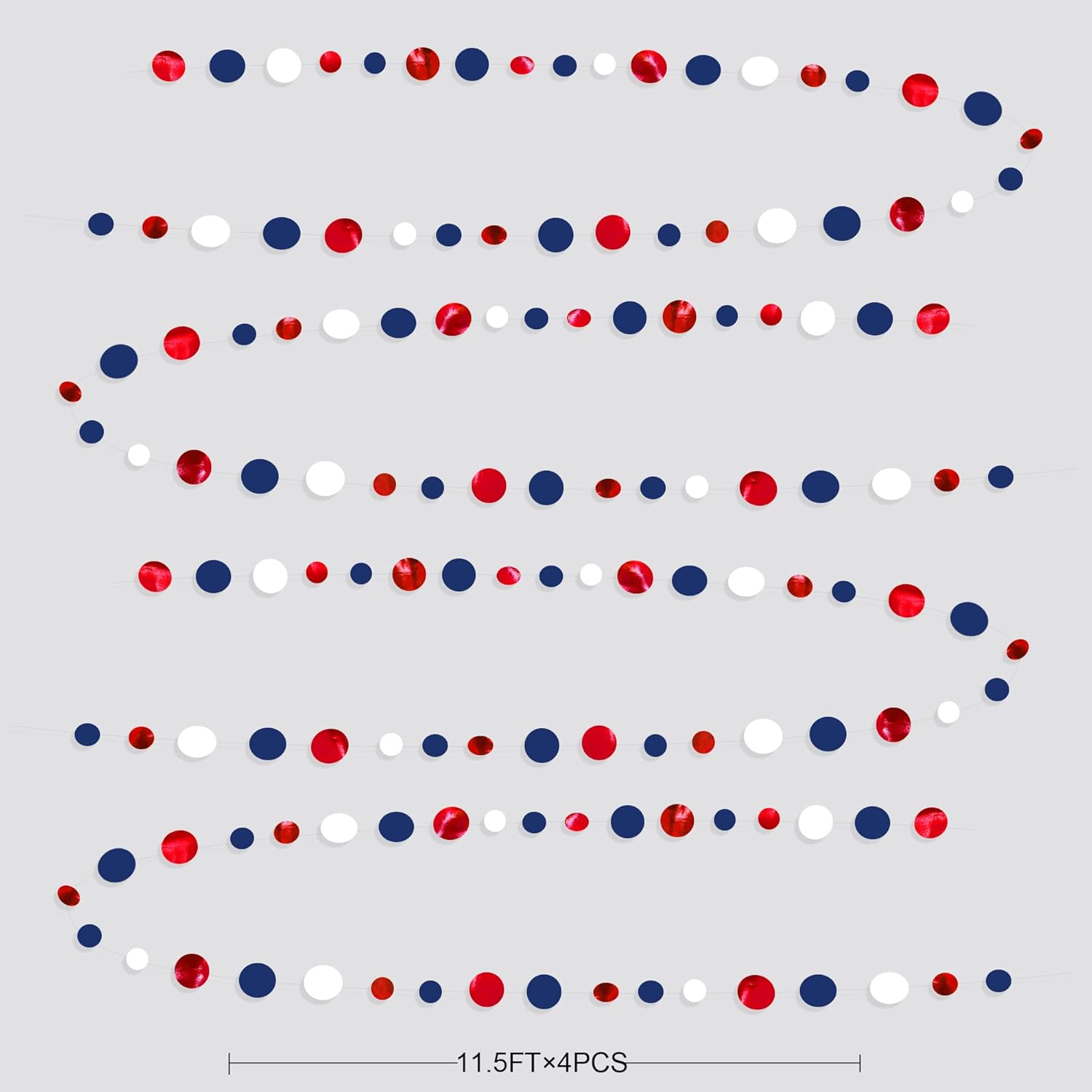 46 Ft Navy Blue Red White Circle Dots Garlands Royal Blue Red Hanging Paper Polka Dots Streamer for 4th of July American Independence Day USA National Day Patriotic Veterans Party Decorations Supplies