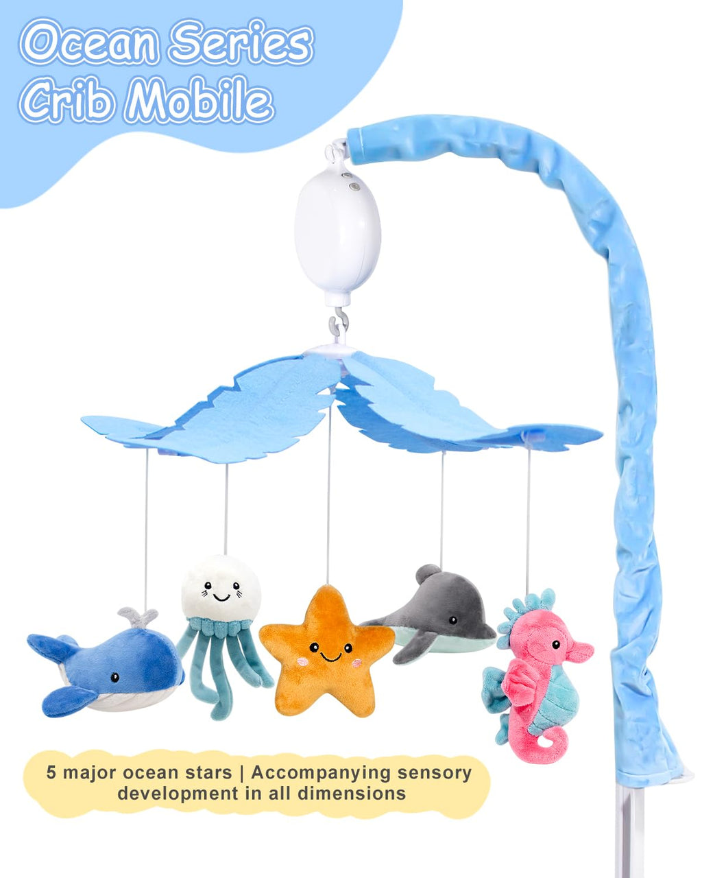 FEISIKE Baby Crib Mobile with 35 Lullabies, 3 Modes Rotation & Music, Adjustable Volume, Nursery Decor for Boys and Girls (Ocean Theme)
