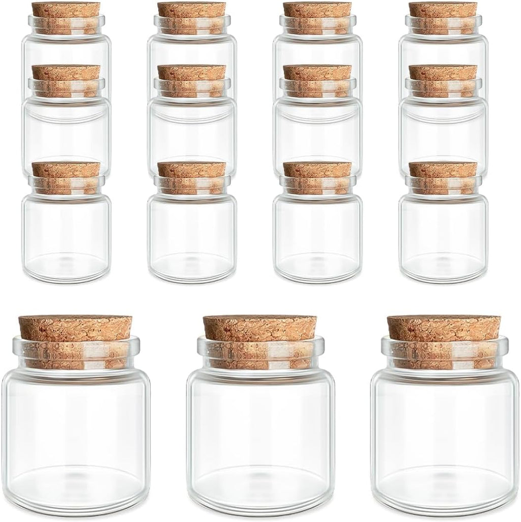 JIUYUE 15 pcs 50 ml Glass Bottle with Cork,Jars with Cork Lids(1.7 oz-1.85x1.96 inch)