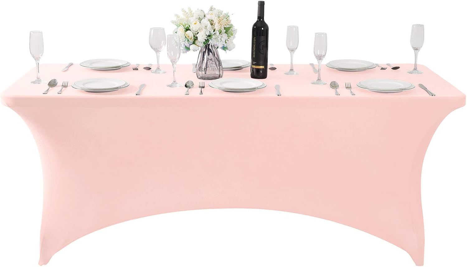 Spandex Table Cover for 6Ft or 4fT or 8ft Table Universal Fitted Stretch Tablecloth for Party, Banquet, Wedding and Events-Blush Pink