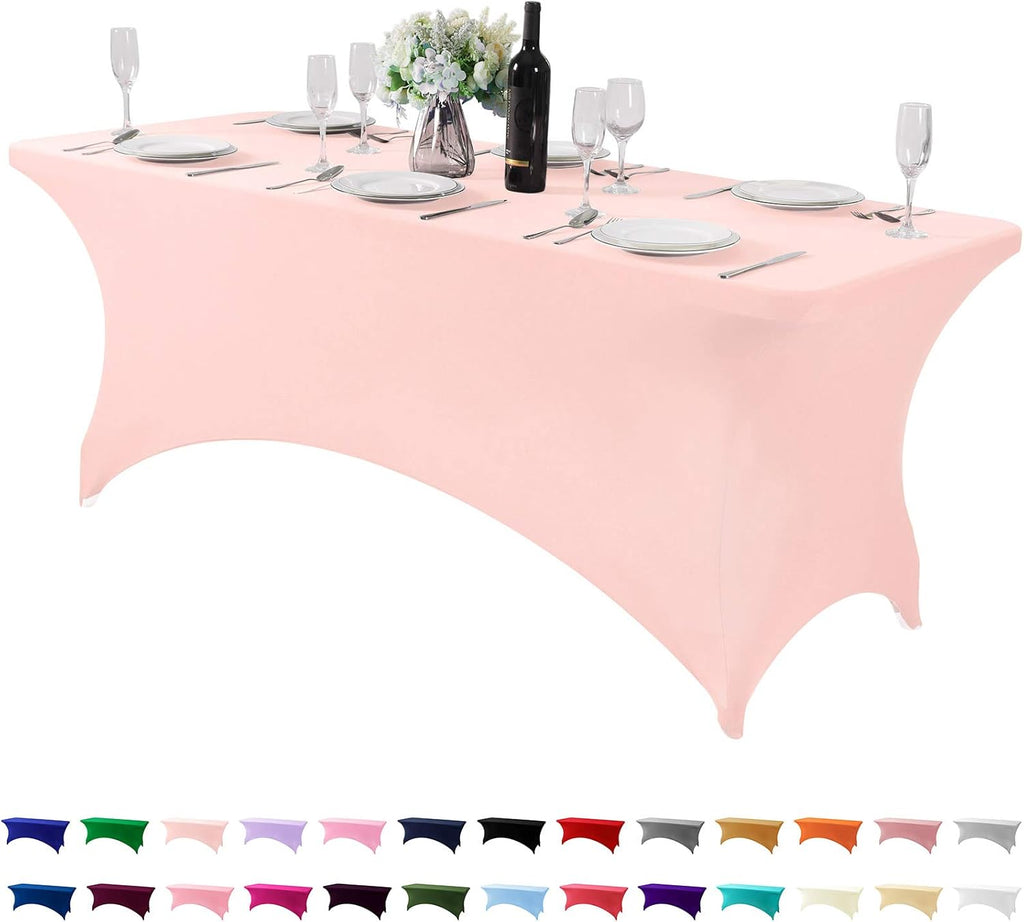 Spandex Table Cover for 6Ft or 4fT or 8ft Table Universal Fitted Stretch Tablecloth for Party, Banquet, Wedding and Events-Blush Pink