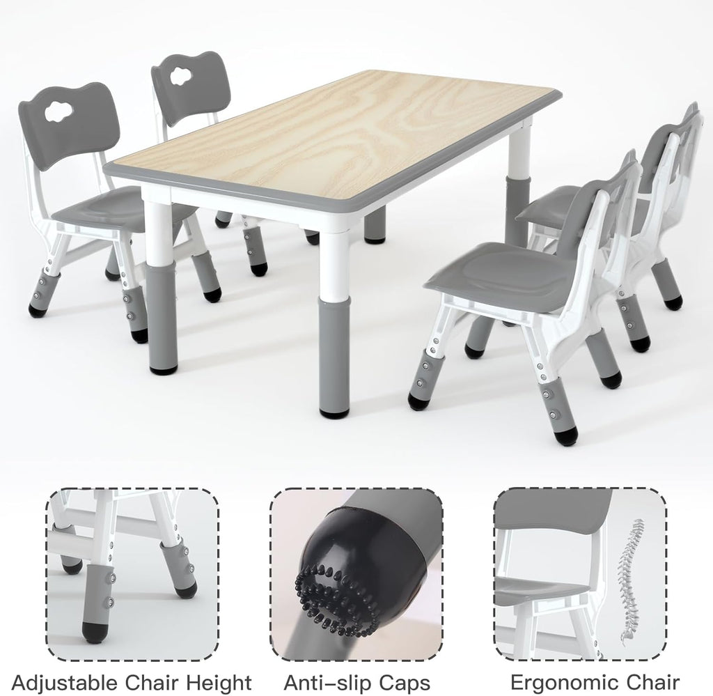 Kids Study Table and 4 Chairs Set,Height Adjustable Table and Chairs for Children and Toddlers,47.2"X23.6"Graffiti Desktop,Suitable for Daycare,Classrooms, Home