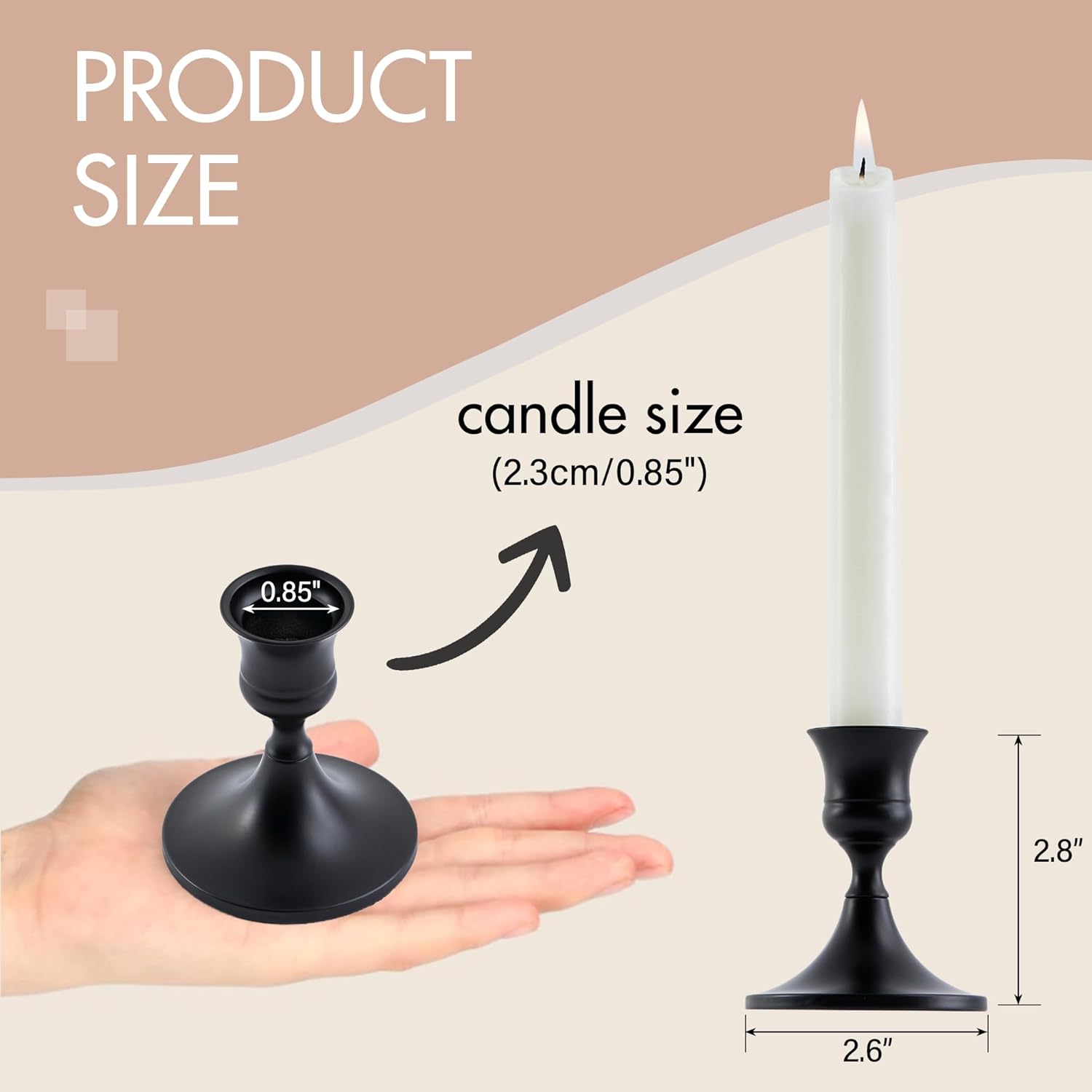 Black Taper Candle Holder, Candlestick Holders, Vintage Metal for Table Centerpieces Wedding Decor (Matte Black, 6 Pcs)