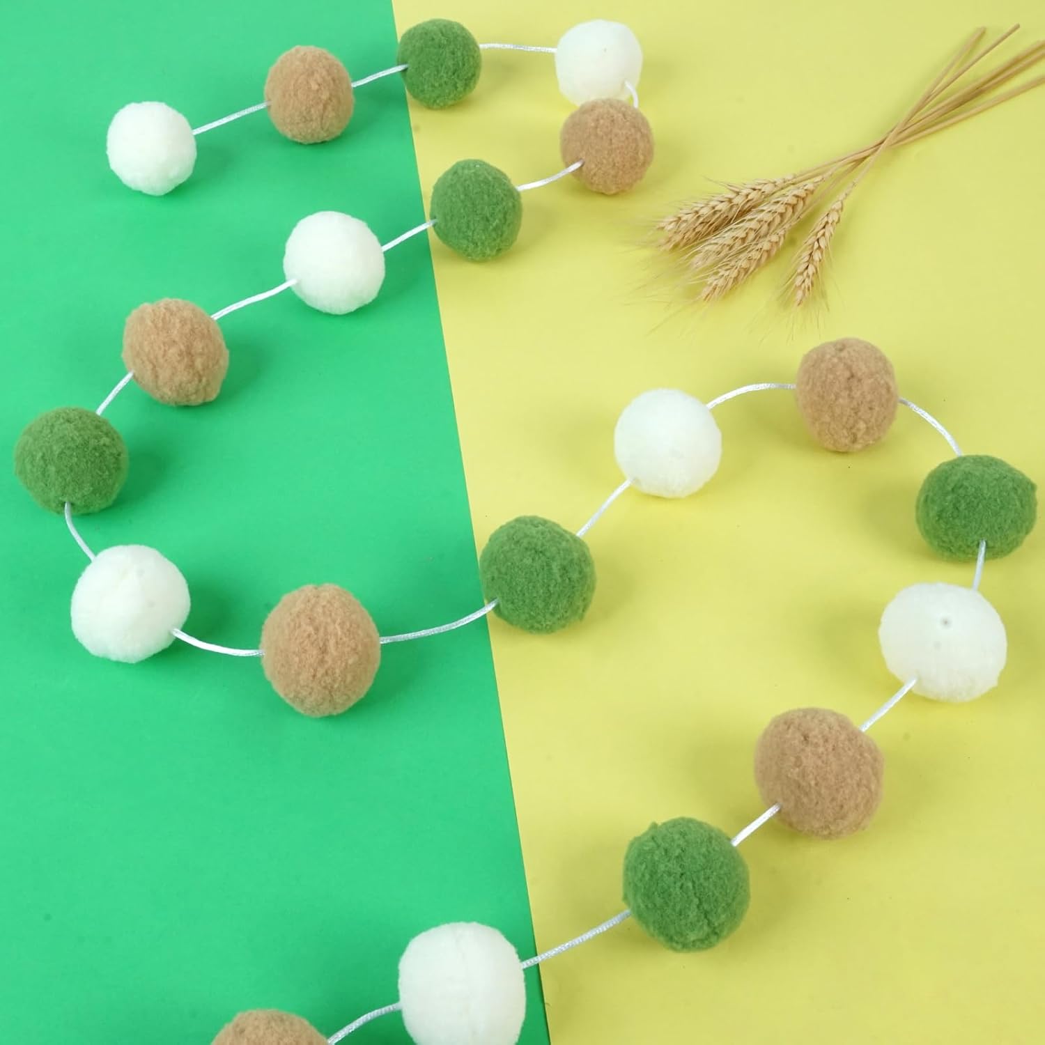 TBD Decor 2pk Pom Pom Garland 13FT Colorful Large Felt Ball Garland Fall Decoration for Mantle,Indoor Holiday Wedding Birthday Party Supplies(Green Brown)