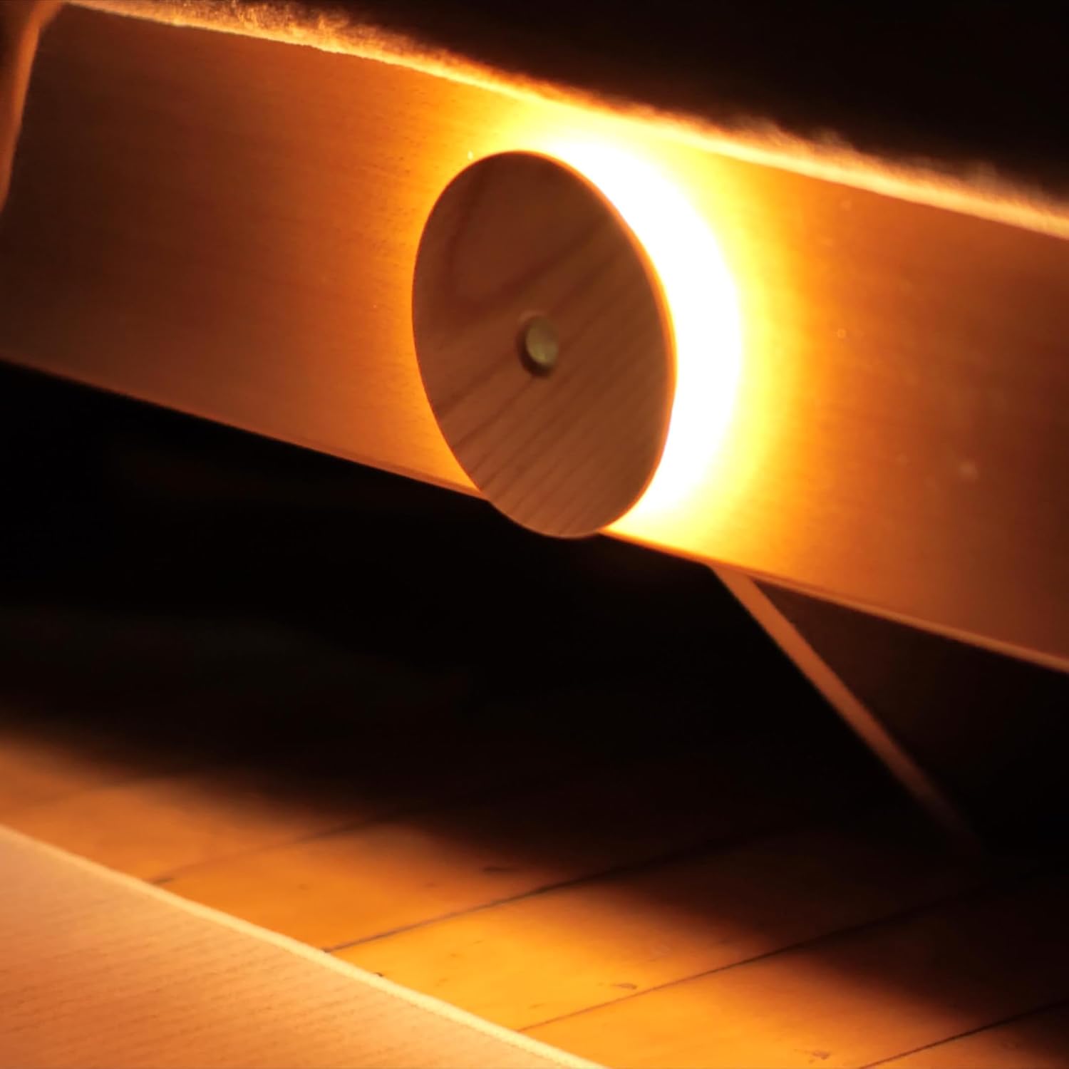 Motion Sensor Night Light Wood Rechargeable Battery-Powered Stick-On Step Lights Magnetic Closet Lights Warm Nightlight for Hallway Bedroom Stair (Ash Wood)