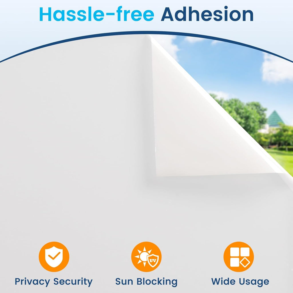 DOWELL Window Privacy Film, Frosted Glass Window Film, Static Cling Non-Adhesive Glass Clings, Sun Blocking Opaque Door Coverings, Reusable Door Sticker for Bathroom Home Office, White, 17.5" x 78.7"