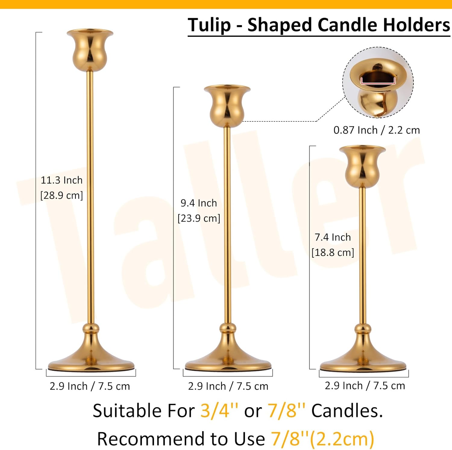 Taper Candle Holder Tall Vintage Metal Candlestick Holders Candle Stick Candelabra for Halloween Thanksgiving Christmas Holiday Wedding (Gold, 2 Sets (6 pcs))
