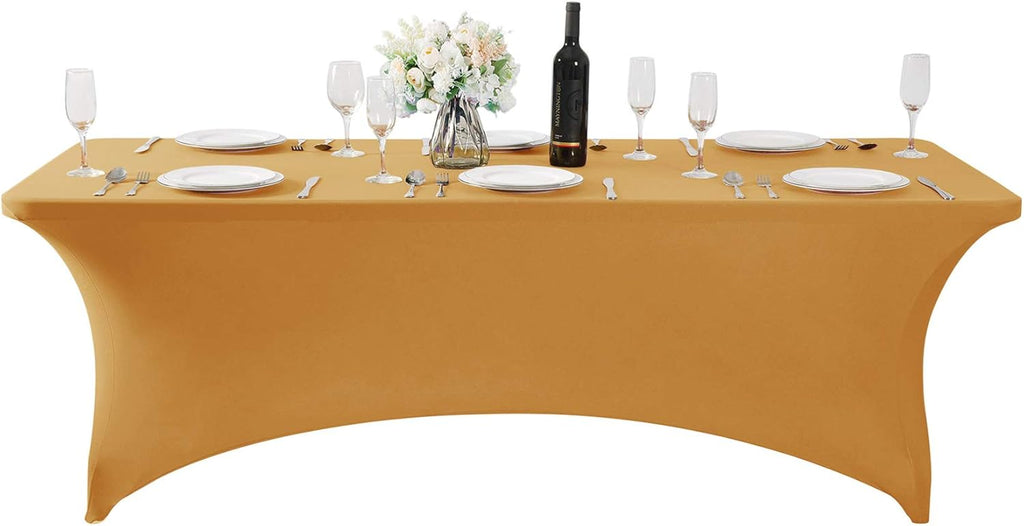 2Pack Spandex Table Cover for 8FT or 4ft or 6ft Table Universal Fitted Stretch Tablecloth for Party, Banquet, Wedding and Events-Gold
