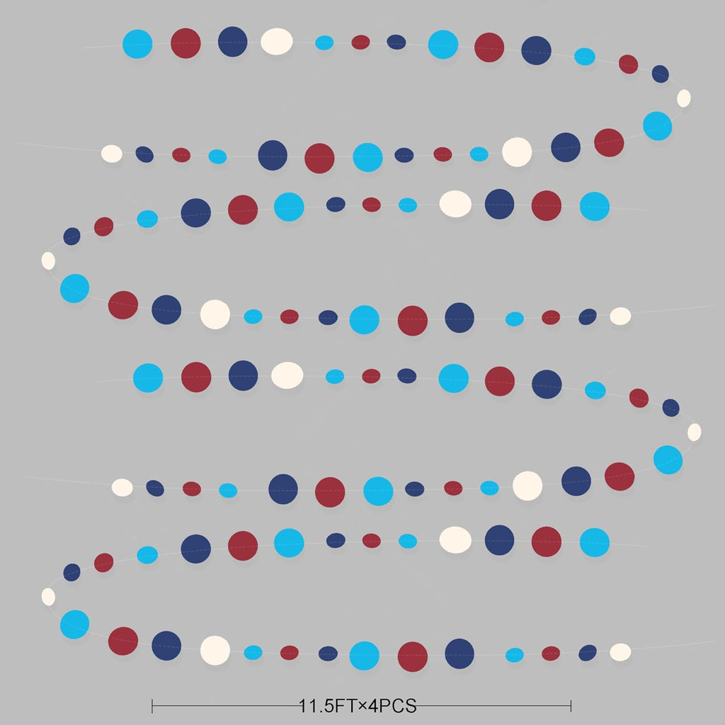 Nautical Party Decorations Circle Dot Garland Navy Blue Red White Hanging Paper Polka Dot Streamer for Nautical Pirate Ahoy Achor Baby Shower Birthday Wedding Bridal Shower Bachelorette Party Supplies