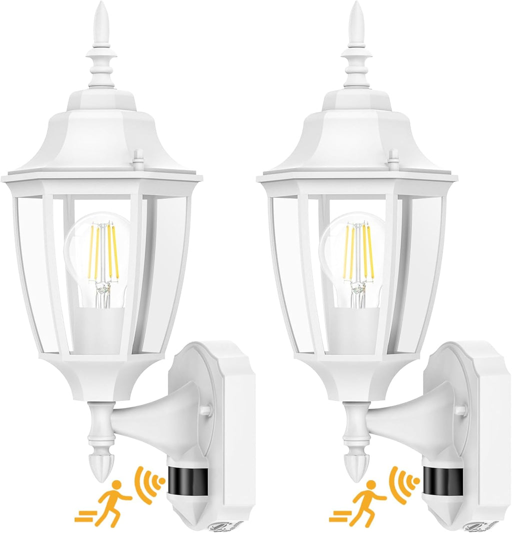 Lamomo Outdoor Wall Sconce, 2 Pack Dusk to Dawn Motion Sensor Light Fixtures, Exterior Aluminum Waterproof Porch Lights for Patio Front Door Garage- White