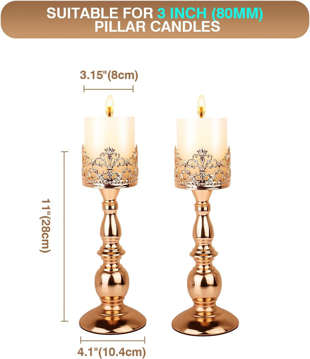 Candle Holders for Pillar Candles Gothic Matte Black Vintage Tall Candle Holders Set of 2 Decorative Large Table Centerpieces Candle Stand Decor (Gold 2PCS A)