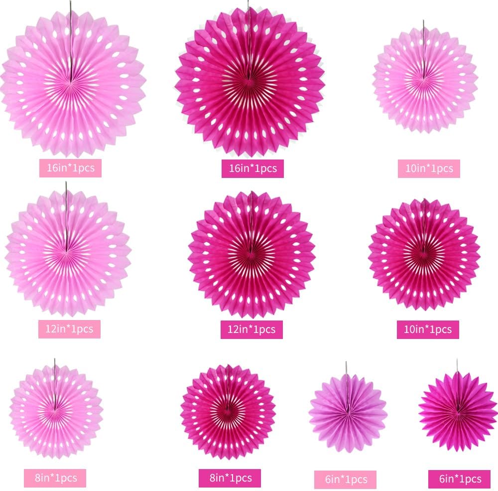 BEISHIDA Hot Pink Combination Hanging Honeycomb Round Paper Fans Decoration Bachelorette Theme Tissue Paper Fan Garland for Bridal Shower Women Girls Birthday Wedding Party Supplies（10packs）