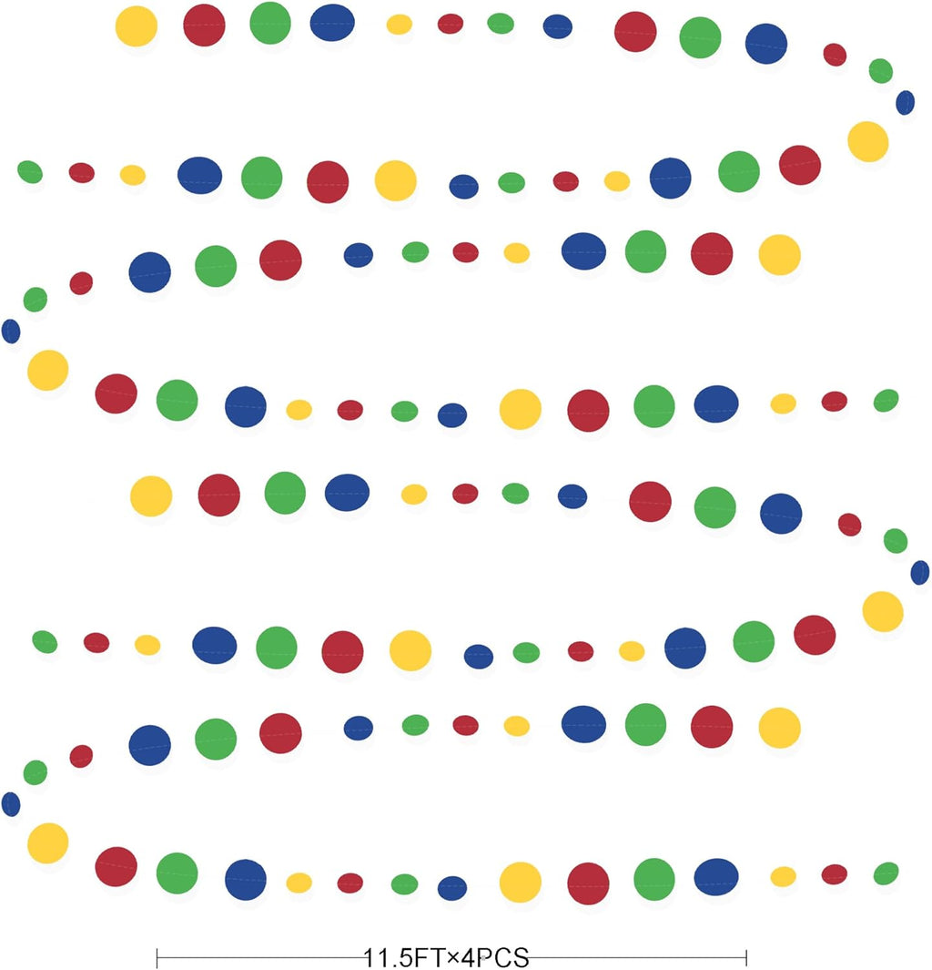 Super Mario Party Decorations Circle Dot Garland Red Blue Yellow Green Hanging Paper Polka Dot Streamer for Birthday Baby Shower Wedding Bridal Shower Carnival Circus Clown Fiesta Party Supplies