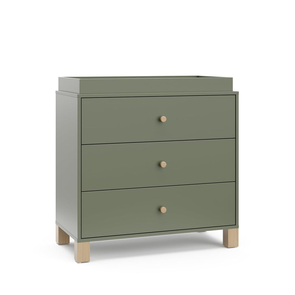 Storkcraft California 3-Drawer Chest with Removable Changing Topper (Olive with Driftwood) – GREENGUARD Gold Certified, Interlocking Drawer System, Pre-Installed Tracks, Easy Assembly