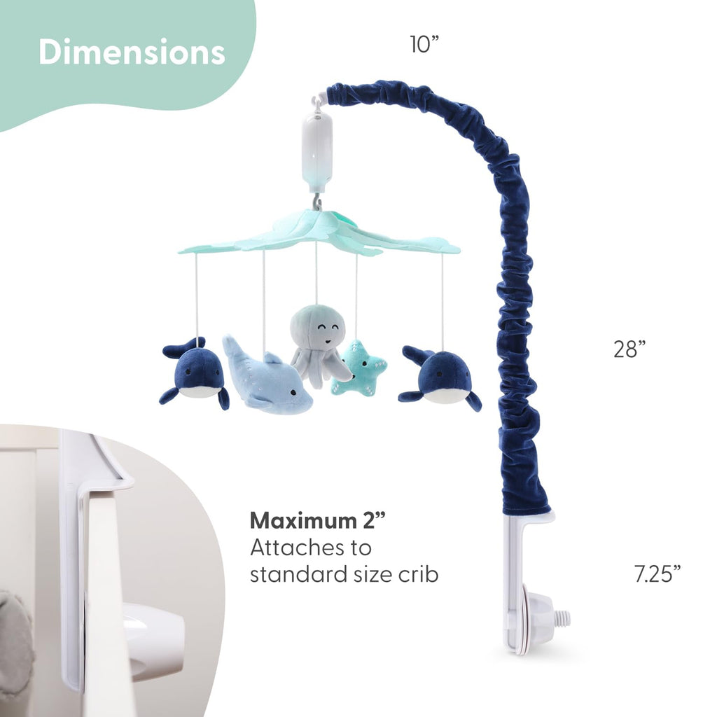 The Peanutshell Crib Mobile for Boys or Girls - Light and Dark Blue Musical Baby Crib Mobile with 12 Lullabies, Ocean Baby Nautical Nursery Decor