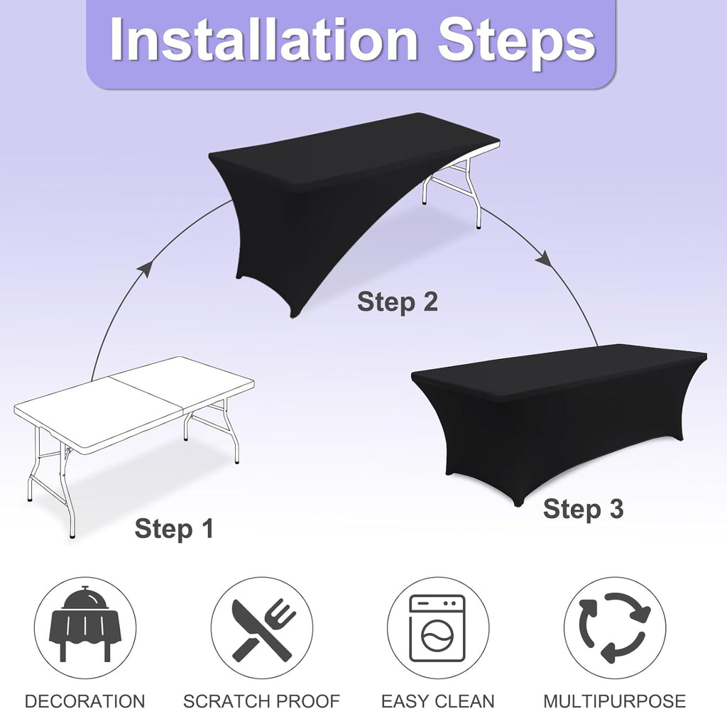 ABCCANOPY 6 FT Black Spandex Table Cover Wrinkle Resistant Fitted Stretch Tablecloth Reuse for Rectangular Folding Table Patry Event Wedding Banquet Protector 2 Pack