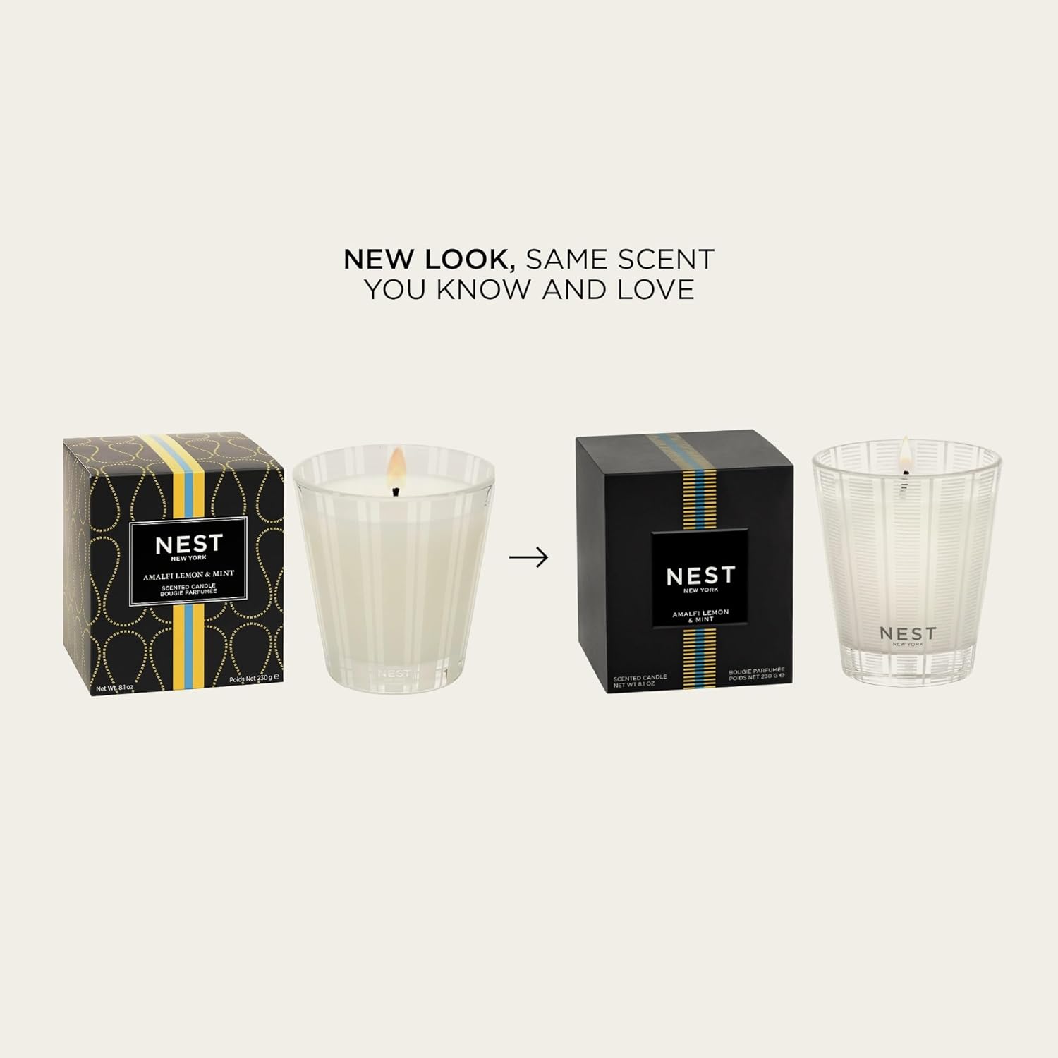 NEST New York Scented Classic Candle, Amalfi Lemon & Mint - 8.1 oz - Up to 60-Hour Burn Time - Reusable Glass Vessel