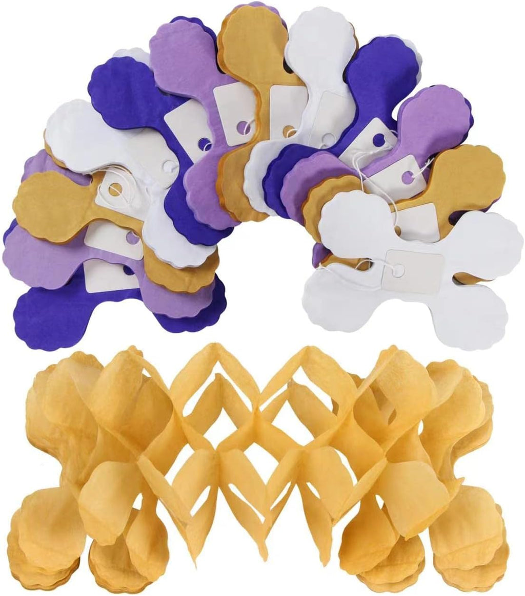 Purple-Gold Party Decorations Garland Streamers - 12pcs White Purple Lavender Graduation 4-Leaf Clover Paper Streamer,Woman Birthday Wedding Bridal Shower Mothers Banners Decor Ouruola