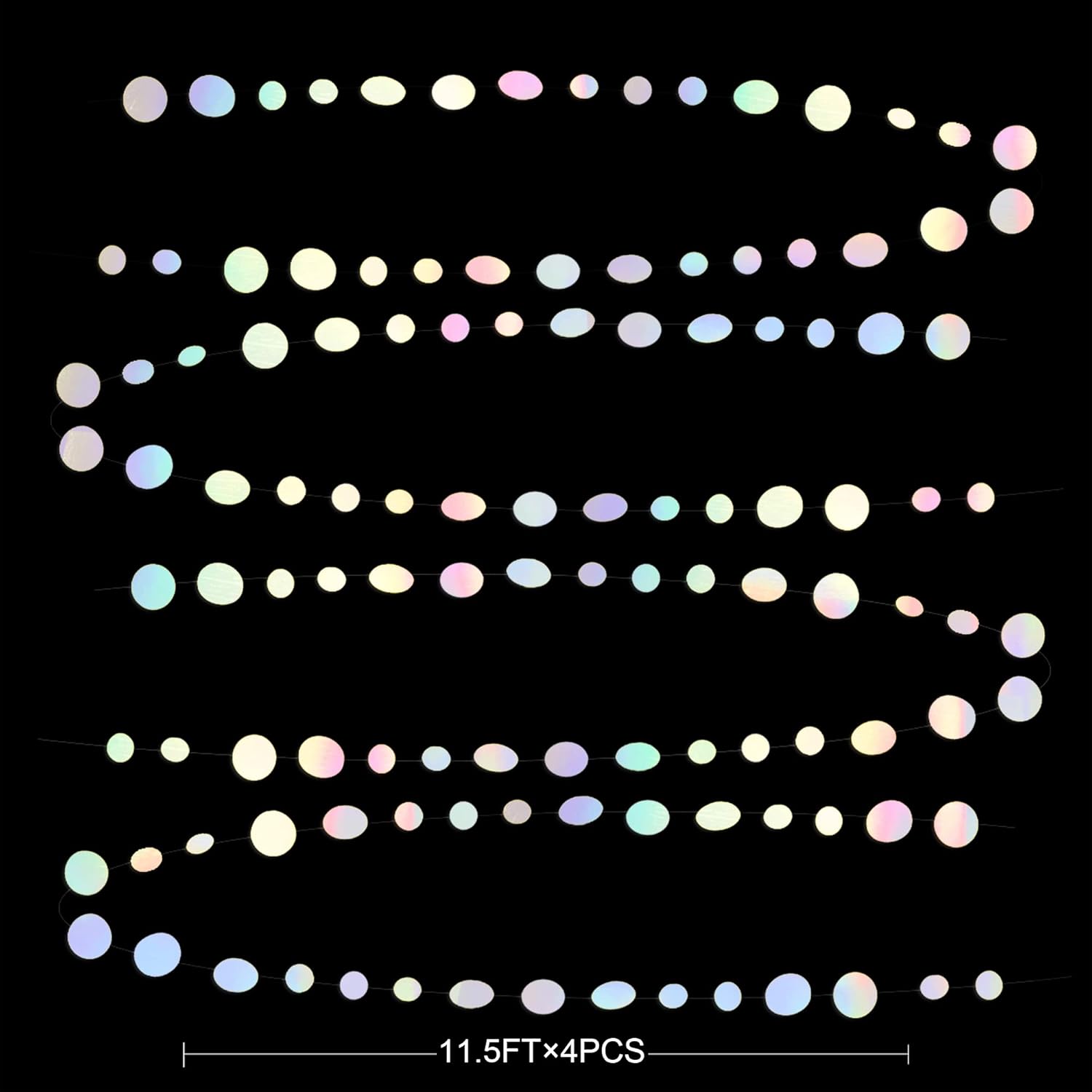 46 Ft White Iridescent Circle Dots Garland Hanging Holographic Polka Dots Streamer for Birthday Bachelorette Engagement Wedding Bridal Shower Galaxy Pastel Winter Christmas Party Decorations Supplies