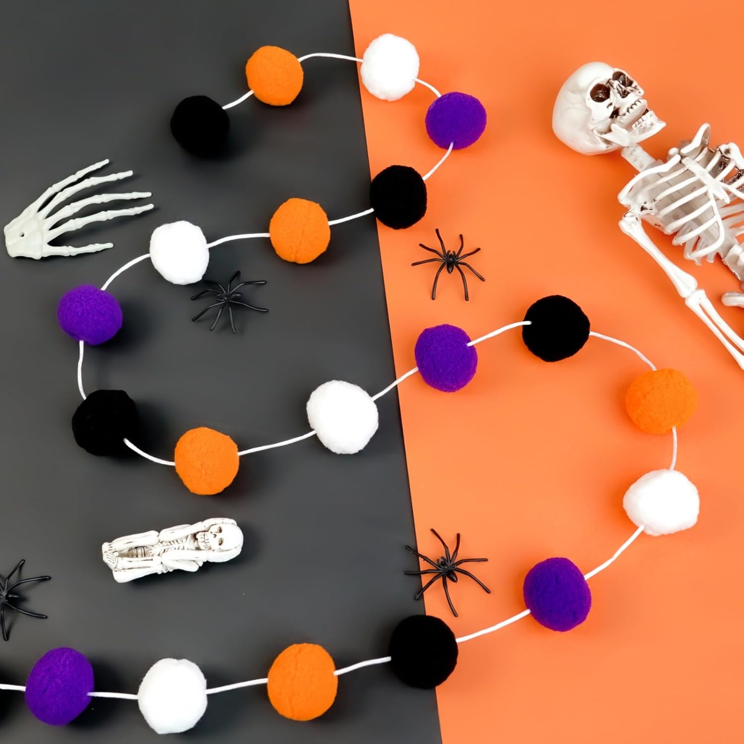TBD Decor 2pk Halloween Decorations Pom Pom Garland,13FT Colorful Large Felt Ball Garland,Cute Hanging Halloween Party Decorations for Mantle,Indoor Birthday Party Supplies