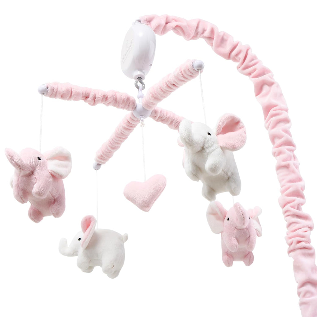 The Peanutshell Crib Mobile for Girls - Soft Pink Musical Baby Crib Mobile with 12 Lullabies, Cute Elephant Baby Pink Elephant Nursery Decor