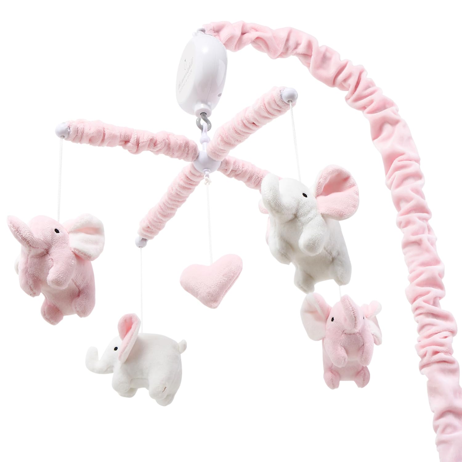 The Peanutshell Crib Mobile for Girls - Soft Pink Musical Baby Crib Mobile with 12 Lullabies, Cute Elephant Baby Pink Elephant Nursery Decor