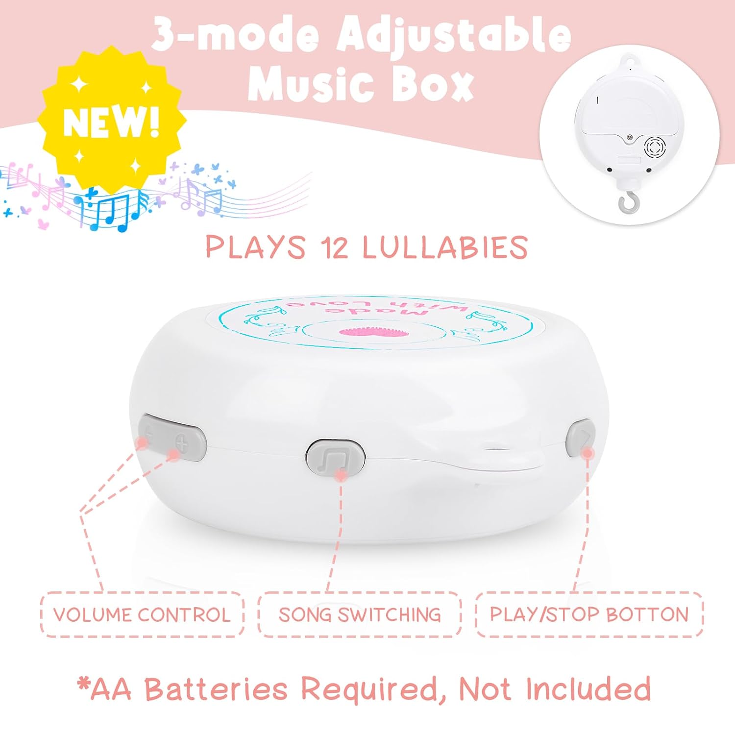 Woodland Crib Mobile for Girls – Cute Animals Baby Mobile for Crib with Upgraded 3-Mode Music Box, Pink Nursery Mobiles, Fits Standard Cribs, Forest Nursery Decor