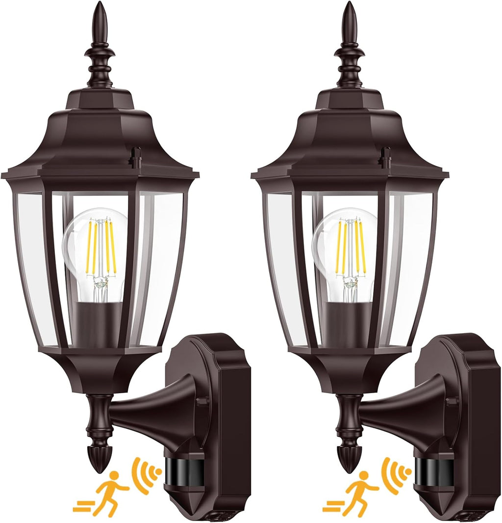 Lamomo Outdoor Wall Sconce, 2 Pack Dusk to Dawn Motion Sensor Bronze Outdoor Light Fixtures Wall Mounted, Exterior Aluminum Waterproof Porch Lights for Patio Front Door Garage