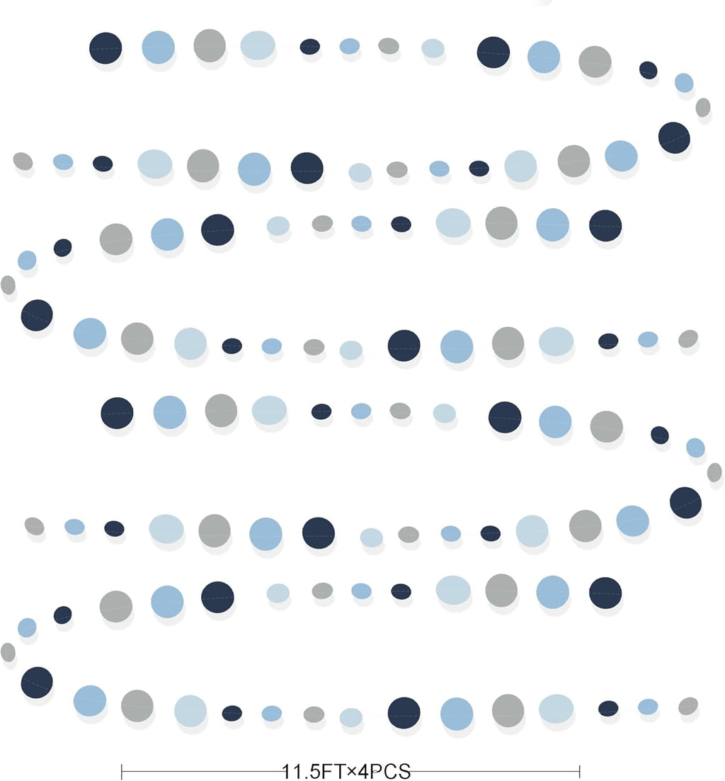 Dusty Blue Party Decorations Navy Blue Circle Dots Garland Gray Blue Hanging Paper Polka Dot Streamer for Wedding Baby Shower Engagement Bridal Shower Birthday Graduation Nautical Theme Party Supplies
