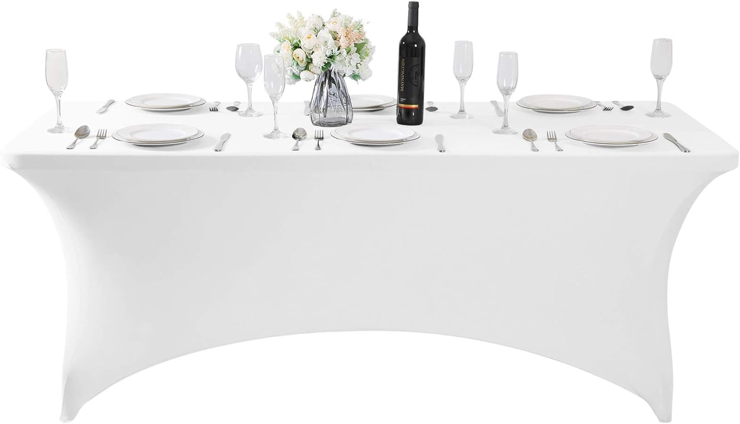 6PCS Spandex Table Cover for 6FT Table Universal Fitted Stretch Tablecloth for Party, Banquet, Wedding and Events-White
