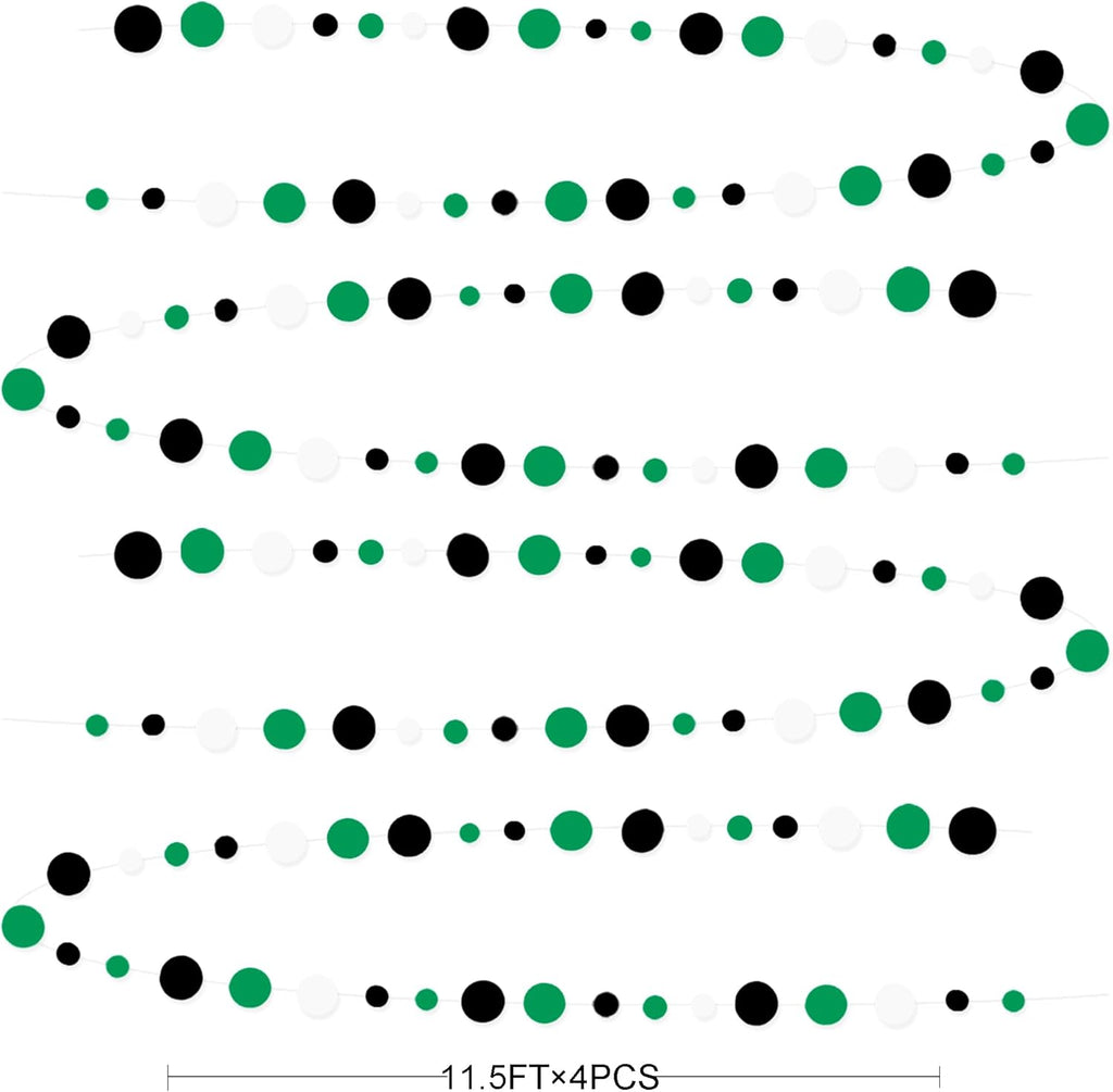 46 Ft Black Green Party Decorations Polka Dots Garlands Green and Black White Hanging Paper Circle Dots Streamer for Birthday Graduation Wedding Baby Shower Soccer Video Game Party Decoration Supplies