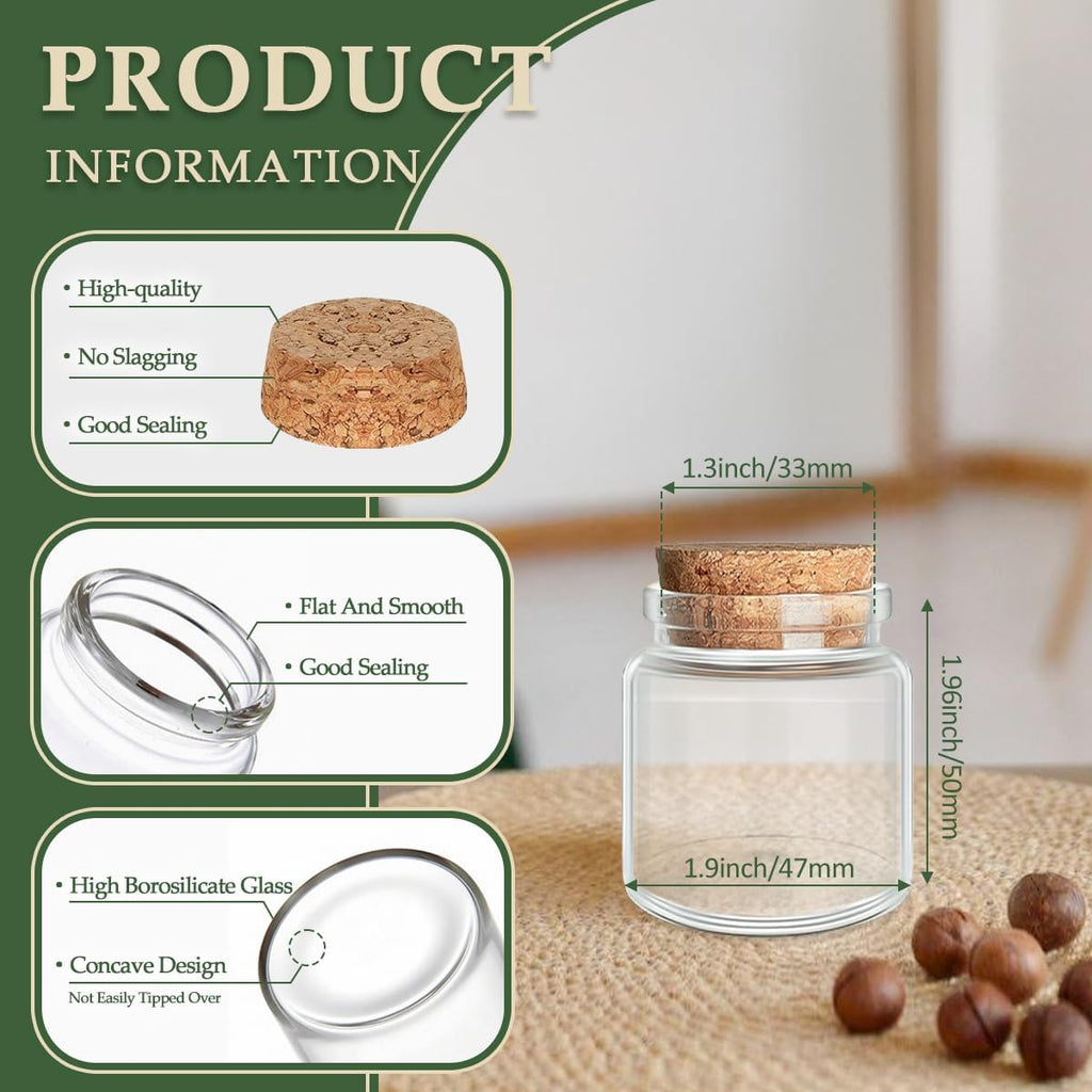 JIUYUE 4 pcs 50 ml Glass Bottles with Cork,Storage Bottles for Liquids(1.7 oz-1.85x1.96 inch)