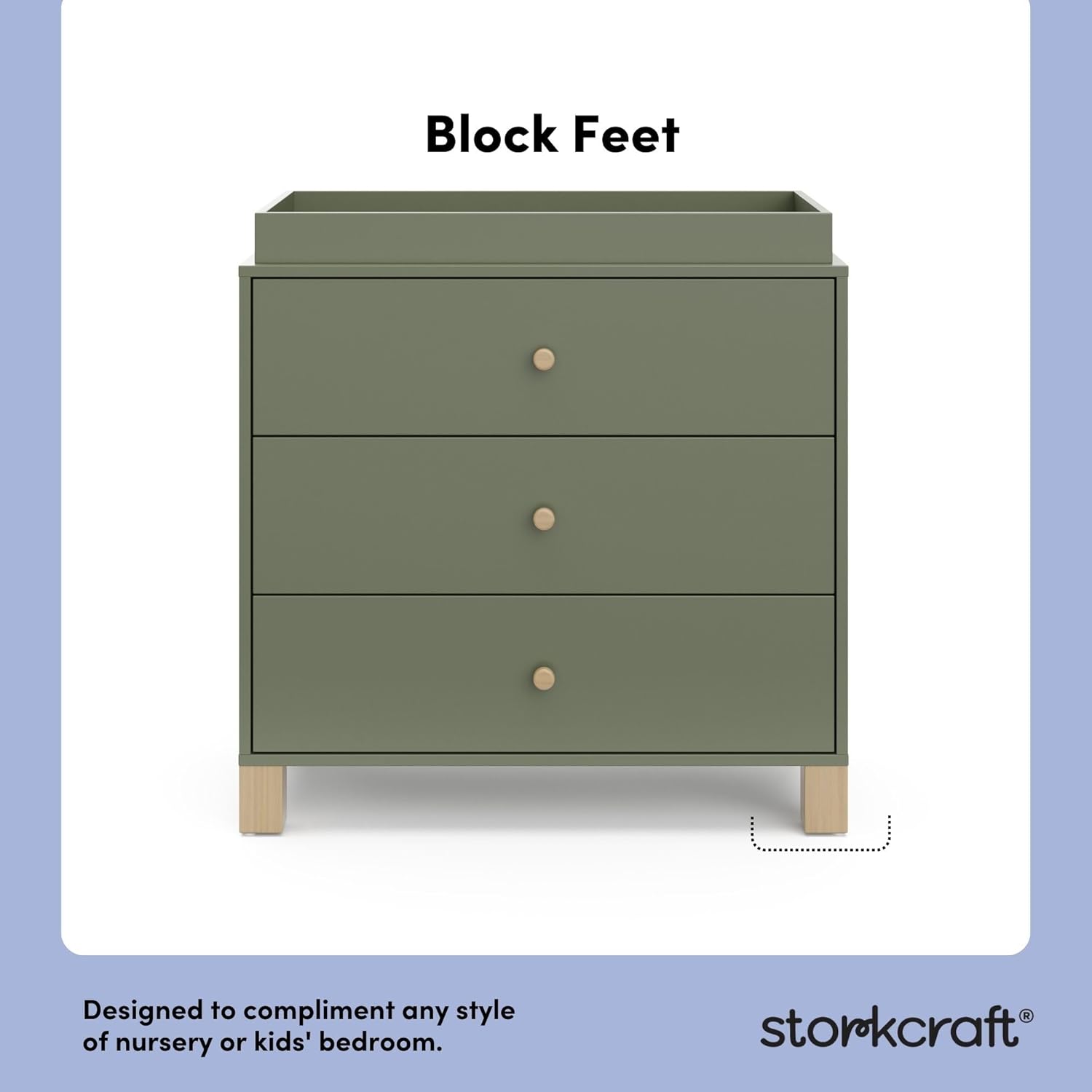 Storkcraft California 3-Drawer Chest with Removable Changing Topper (Olive with Driftwood) – GREENGUARD Gold Certified, Interlocking Drawer System, Pre-Installed Tracks, Easy Assembly