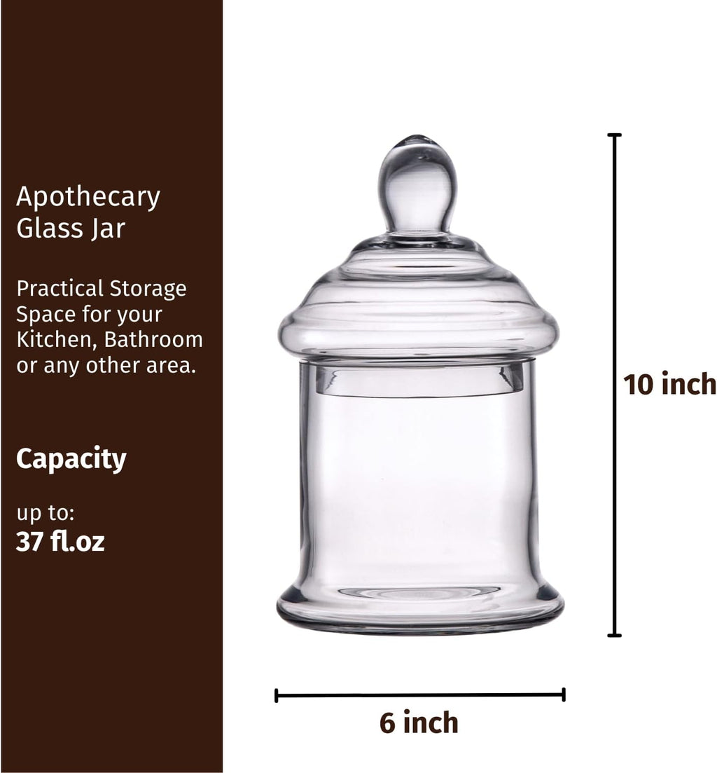 Diamond Star Clear Glass Apothecary Jar Decorative Candy Buffet Jars Elegant Glass Storage Containers (Height: 10" Body: 6")