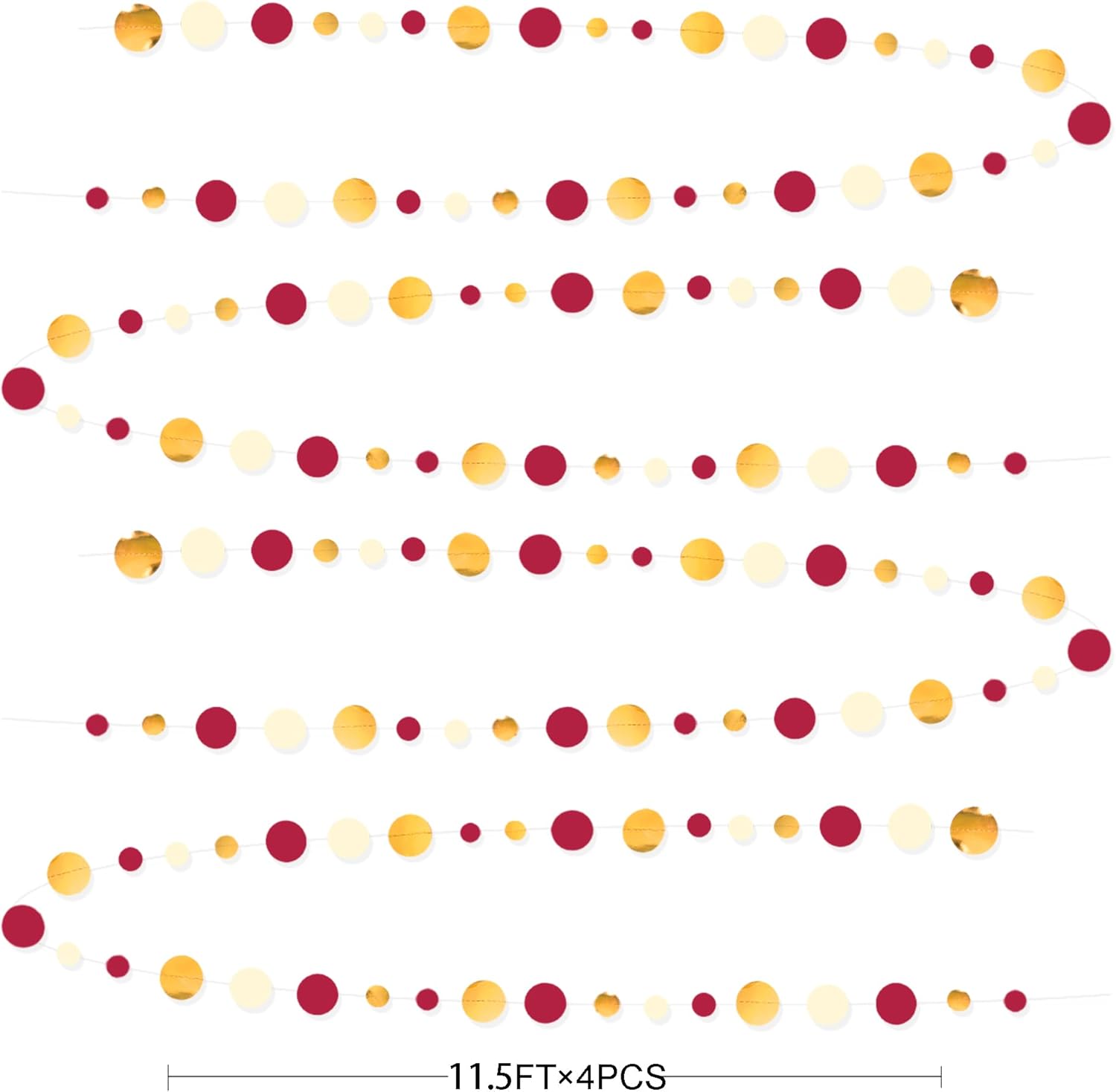 46 Ft Maroon Gold Party Decorations Burgundy Gold Beige Polka Dot Garland Hanging Paper Circle Dots Streamer for Maroon Garnet Graduation Birthday Anniversary Wedding Bridal Shower Party Supplies