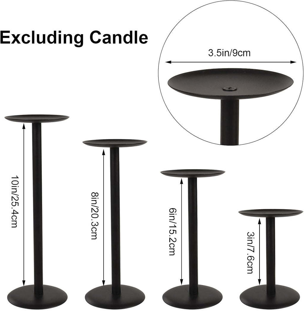 Set of 7 Metal Black Candle Holders, Assemblable Pillar and Taper Candlesticks, Halloween Fall Thanksgiving Day Dining Table Centerpieces Decor, Mantle Fireplace Candle Sticks Decorations