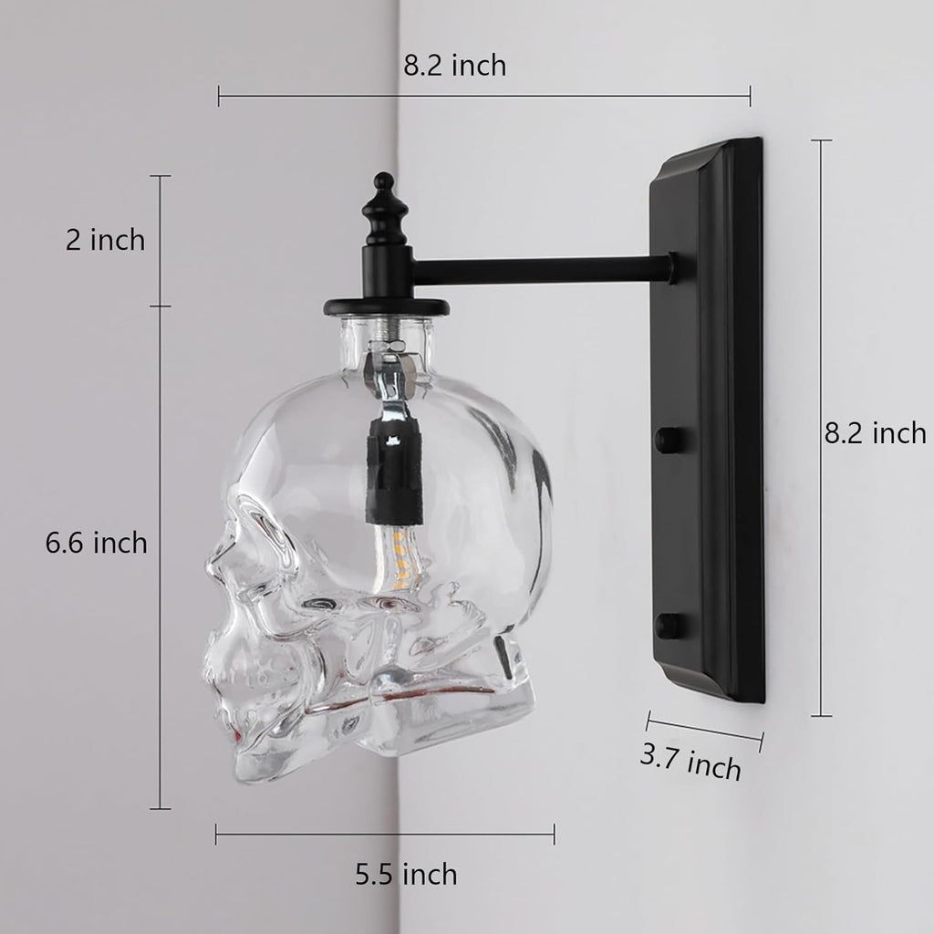 Industrial Retro Mini Clear Glass Skull Wall Sconces Black Metal Finish with Clear Glass Wall Lamp for Bedside E14 Wall Light