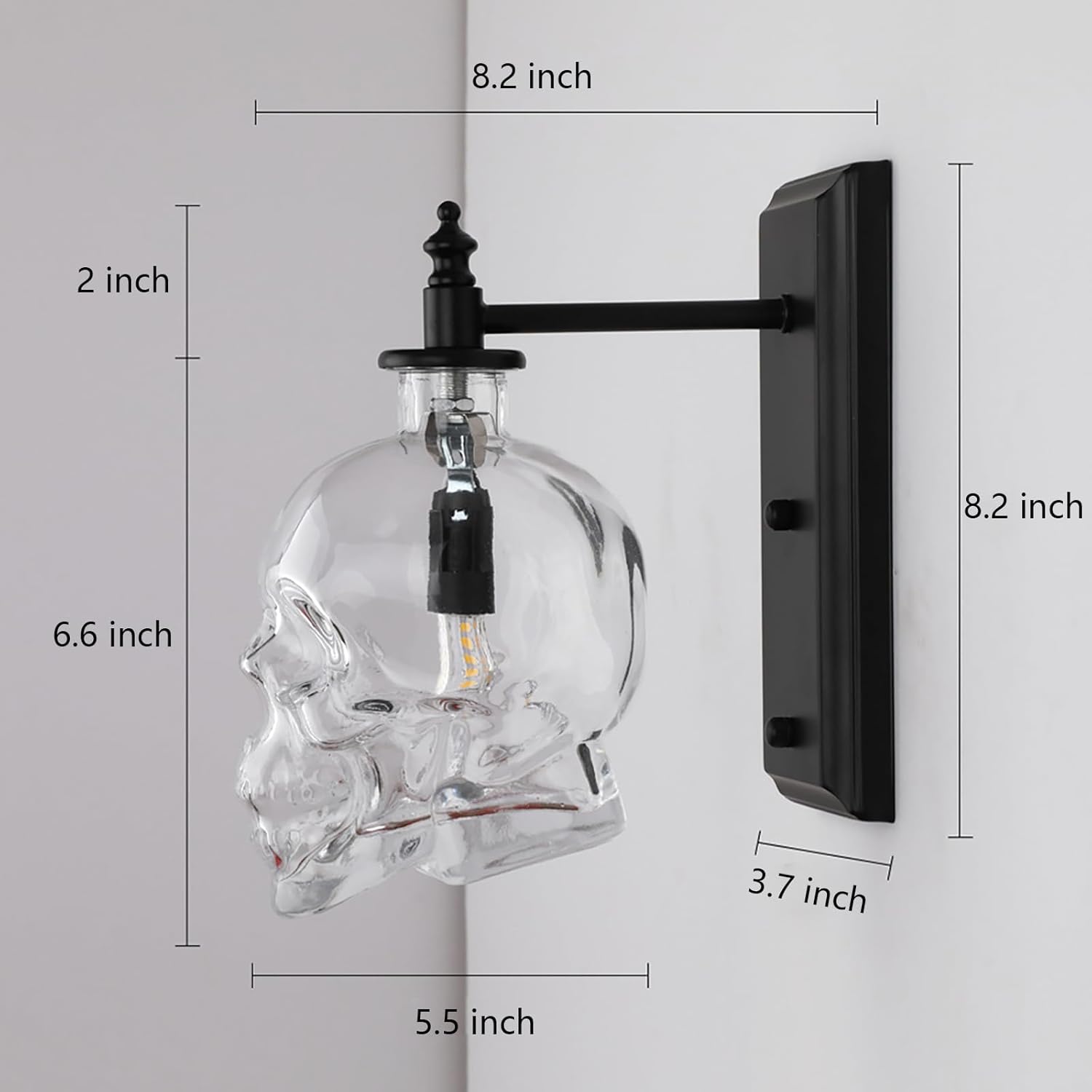 Industrial Retro Mini Clear Glass Skull Wall Sconces Black Metal Finish with Clear Glass Wall Lamp for Bedside E14 Wall Light