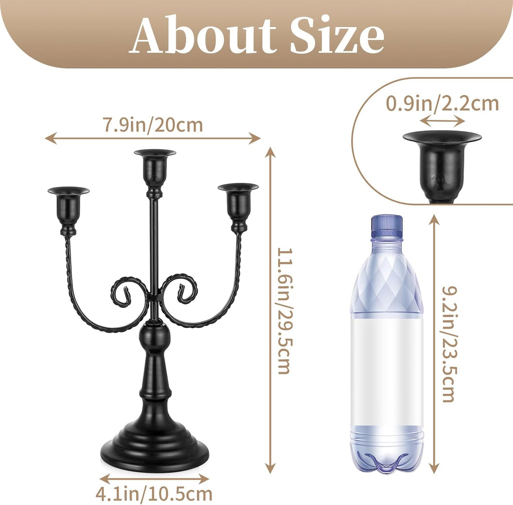 Sziqiqi Candle Holders 3-Arms Candelabra - Black Halloween Candelabras Metal Candleholder Stands Decoration for Thanksgiving Christmas