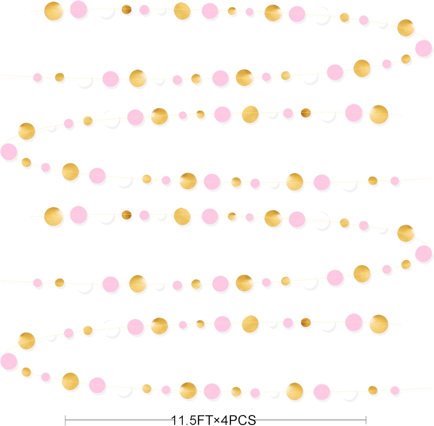 Gold and Pink Party Decorations Circle Dots Garland Metallic Gold Light Pink and White Hanging Polka Dot Streamer for Women Girl Birthday Baby Shower Bridal Shower Wedding Princess Party Supplies