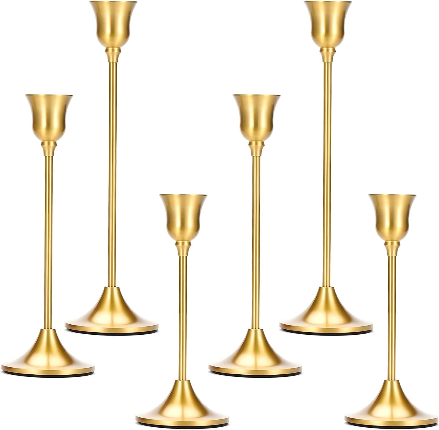 2 Sets(6 Pcs) Candle Stick Holders， Brass Gold Metal Taper Candle Holders, Vintage Modern Decorative Centerpiece Candlestick Holders for Table Mantel Wedding Housewarming Gift