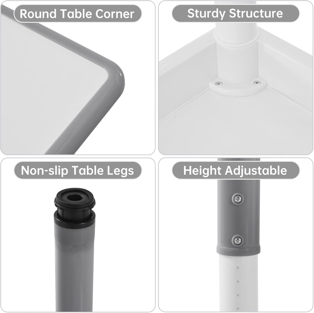 Kids Study Table and Chairs Set, Height Adjustable Toddler Table and Chair Set for Kids Ages 3-8, Graffiti Desktop (Grey)