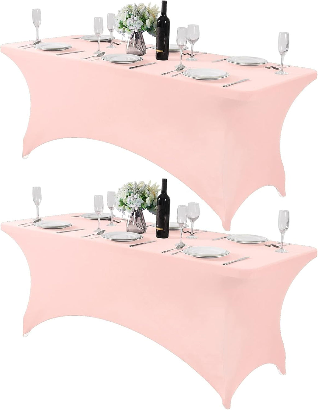 2Pack Spandex Table Cover for 6Ft or 4fT or 8ft Table Universal Fitted Stretch Tablecloth for Party, Banquet, Wedding and Events-Blush Pink