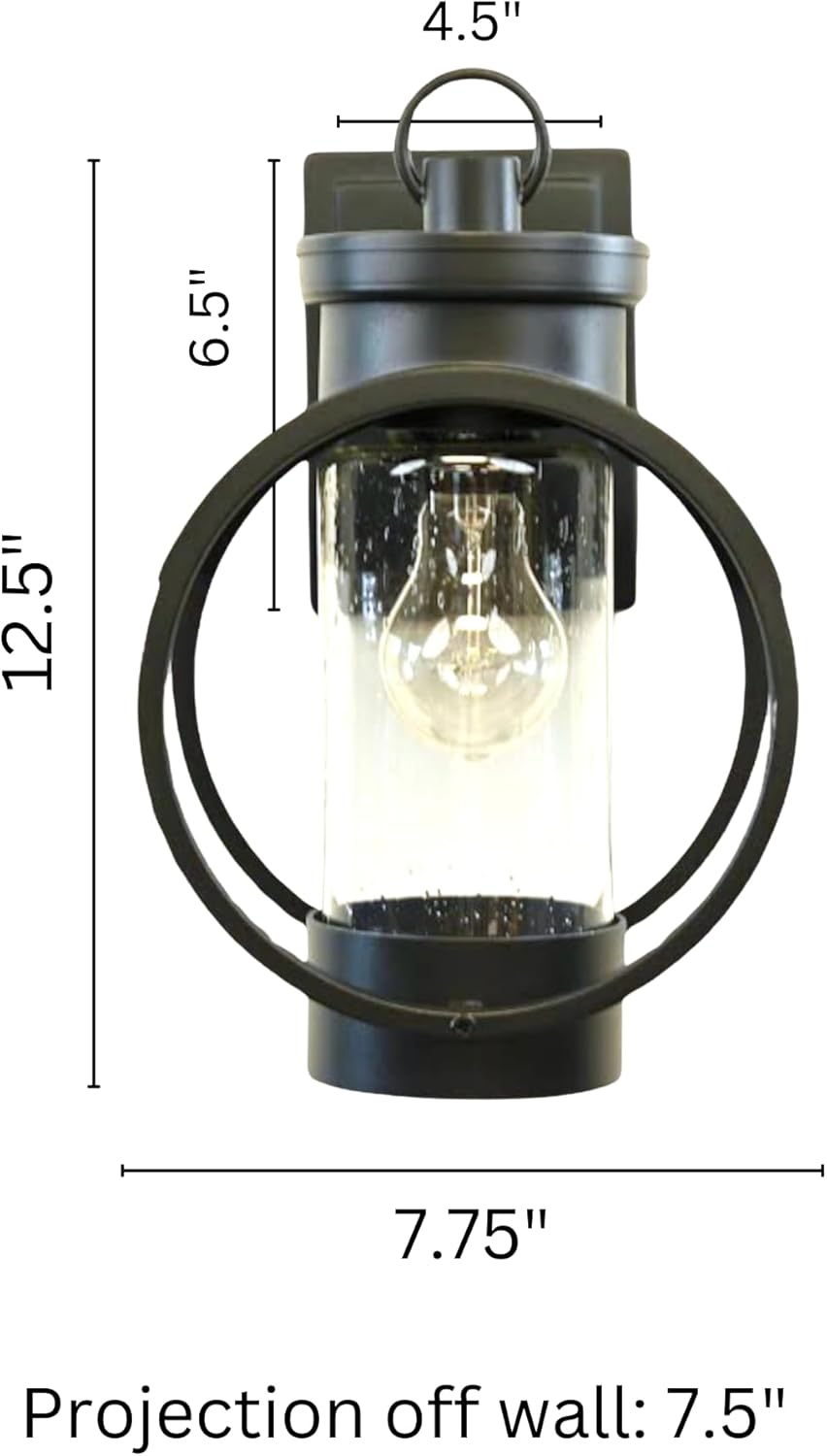 Muskoka Lifestyle Products Black Outdoor Weatherproof Wall Sconce Light Fixture, Rustic Porch Light, Entryway Light, Outdoor Wall Sconce Lantern