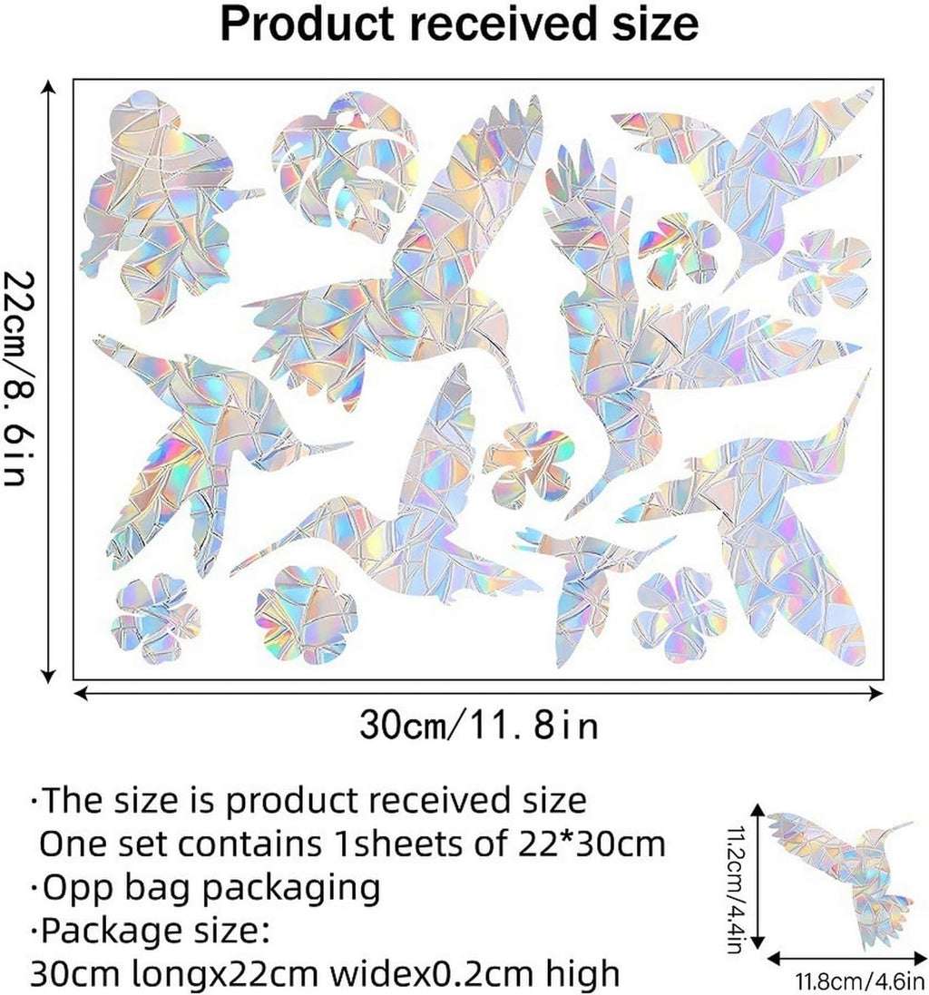 Bird Window Clings Static Cling Window Decals, 1PCS Flower Anti Collision Bird Deterrent Rainbow Stickers, Reusable, Rainbow Non-Adhesive Prismatic Decorative Home Decor
