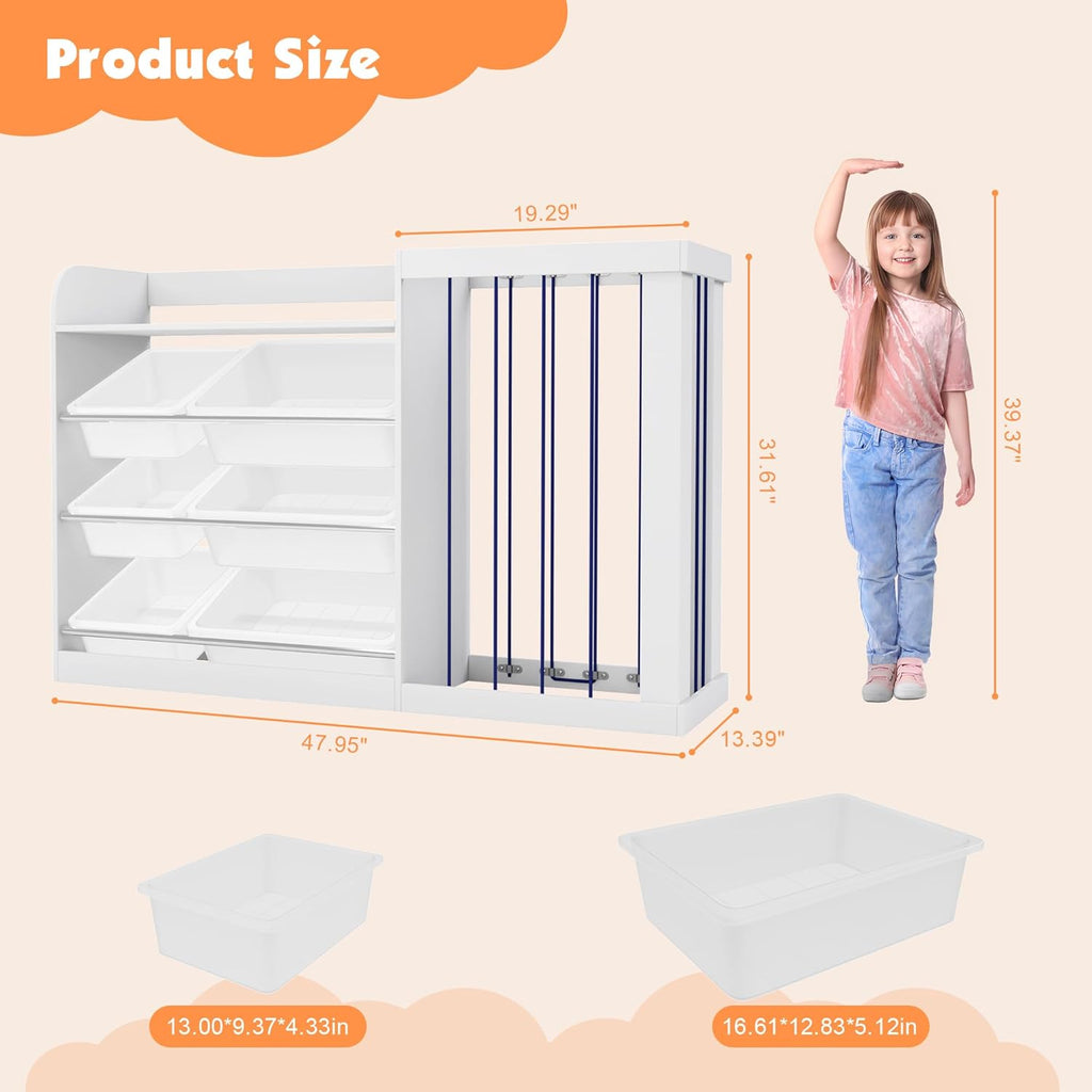 Kids Toy Storage Organizer with 3 Removable Plastic Bins Toddler Montessori Bookshelf with Stuffed Animal Net Holder Baby Bookcase Plush Organizer for Playroom, Bedroom,Kids Room,Classroom,Nursery