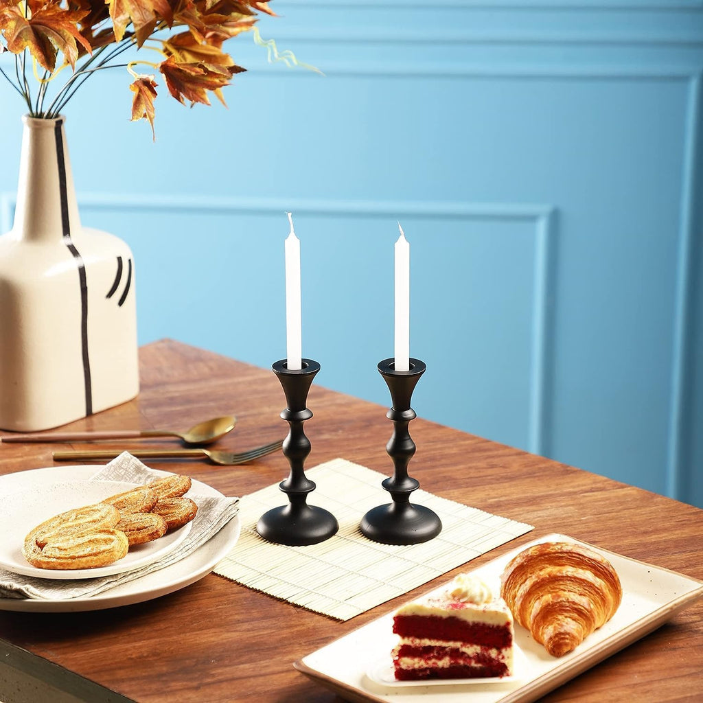 Rely+ Black Candle Holders Set of 2 Decorative Centerpiece Table Candlesticks Holders for Taper Candles Home Decor Easter Candle Holders for Dinner Party Wedding Decorations