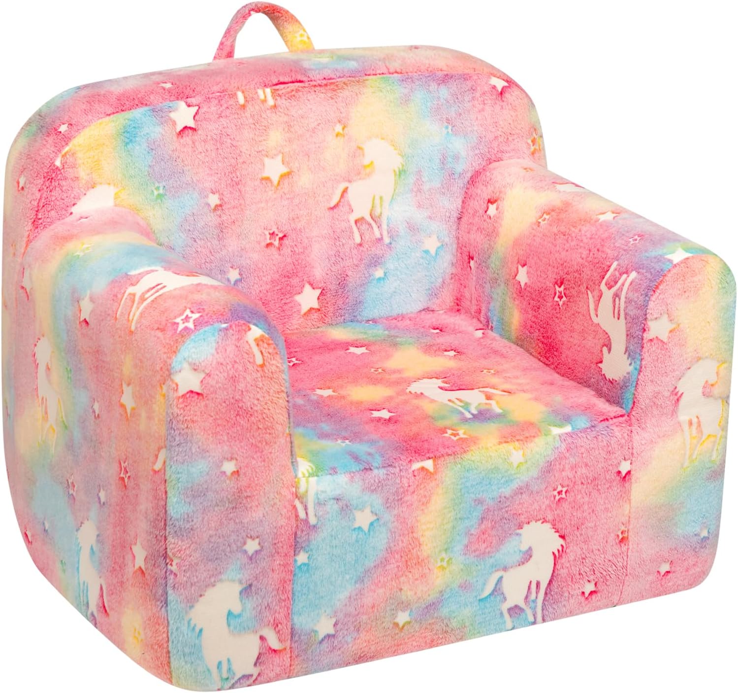 ALIMORDEN Kids Ultra-Soft Snuggle Foam Filled Chair, Cuddly Sherpa Reading Couch for Boys and Girls,Glow-in-The-Dark Unicorn Pattern
