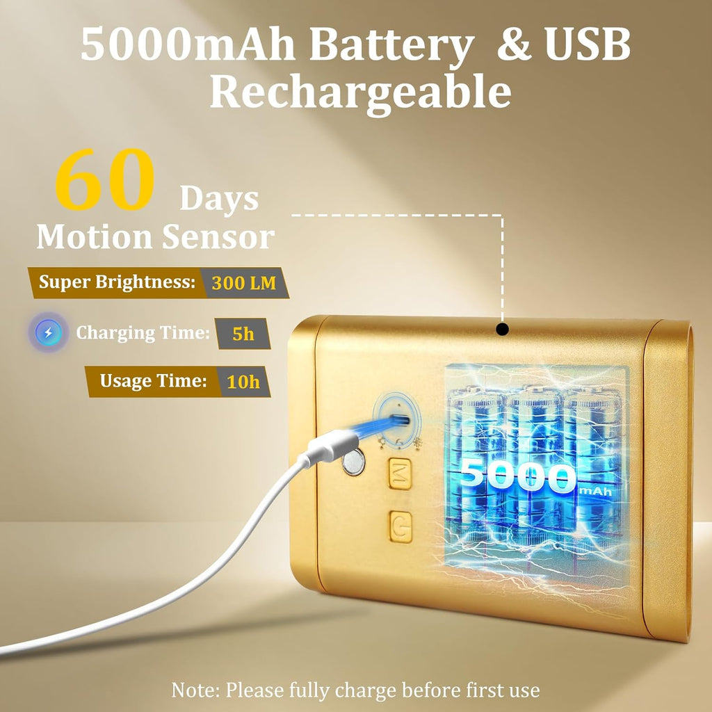 Battery Operated Wall Sconce Set of 2: 5000mAh Rechargeable Motion Sensor Night Light Indoor, 3CCT Dimmable Wireless Wall Lights Magnetic LED Up and Down Wall Lamp for Bedroom Closet Stair, Gold