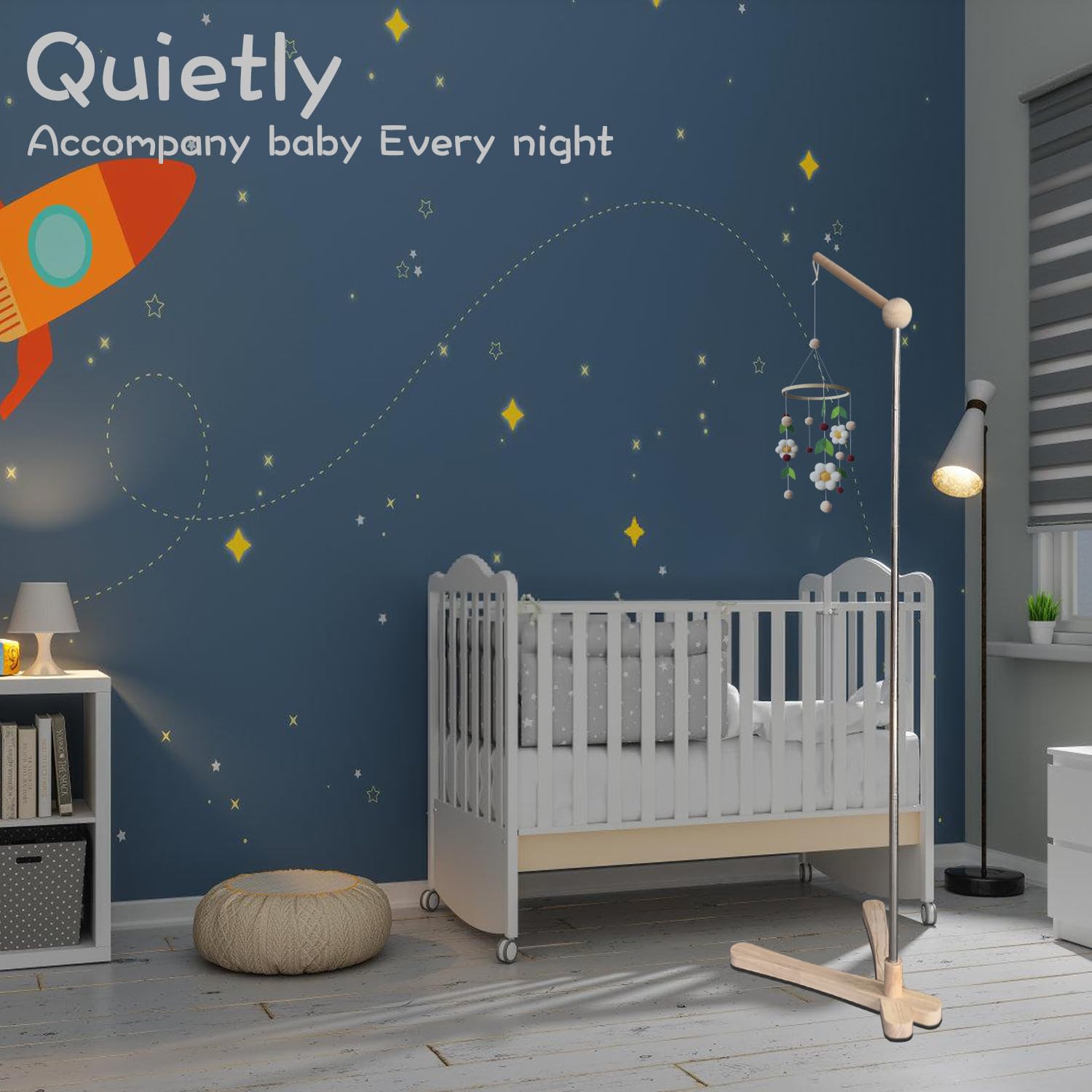 Crib Mobile Wooden Arm, Suitable for All Cribs 100% Natural Larch Hanger Nusery Decor Baby Room Safe Holder(Mobile is not Included (Standing Arm)